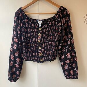 Arizona Jean Company Black Smocked puff Sleeve Blouse Womens Large